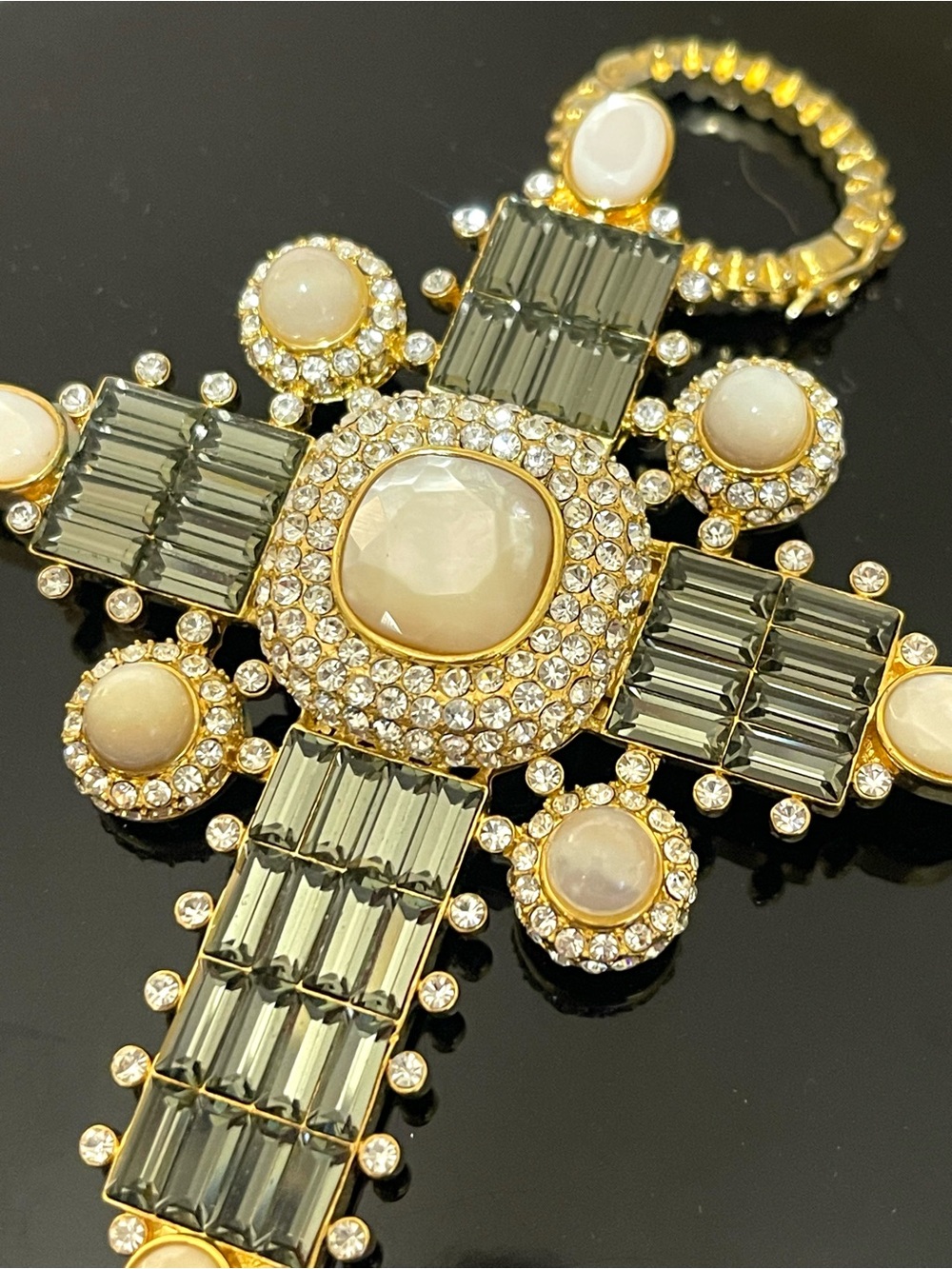 Gold-Tone Crystal Cross Pendant Necklace - White & Gray